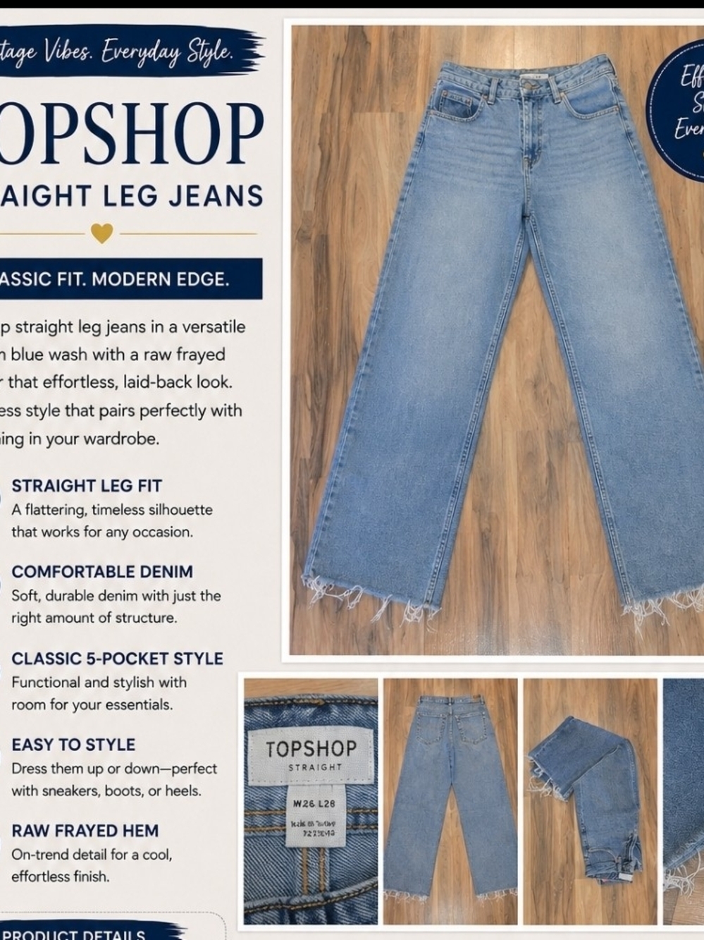 Topshop Light Blue Raw Hem Straight Leg Jeans